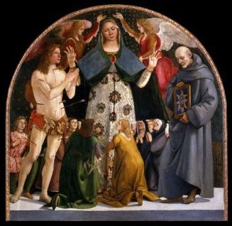 20 mai Saint Bernardin de Sienne Luca_Signorelli_-_Madonna_of_Mercy_and_Saints_Sebastian_and_Bernardino_da_Siena_-_Google_Art_Project